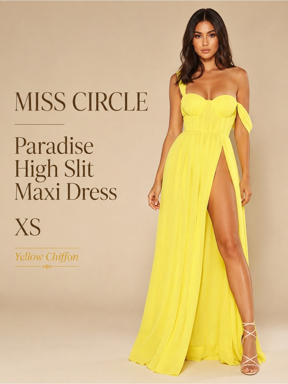 Miss Circle Paradise High Slit Yellow Chiffon Maxi Dress XS